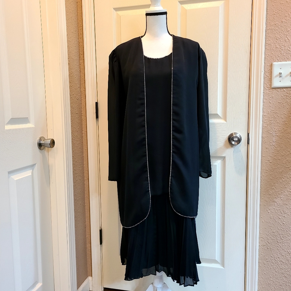 Vintage Jo Hanna York Black 2 Piece Embellished Dress